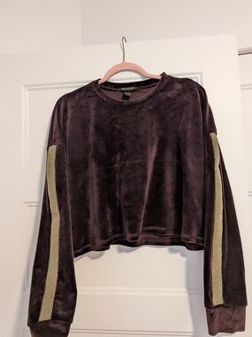 Revamped Maroon Velvet Sweatshirt with Gold Sleeve Stripes